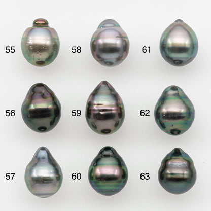 9-10mm Natural Color Tahitian Pearl Drop Shape Loose Single Piece Undrilled in High Luster and Minor Blemishes, SKU # 2644TH
