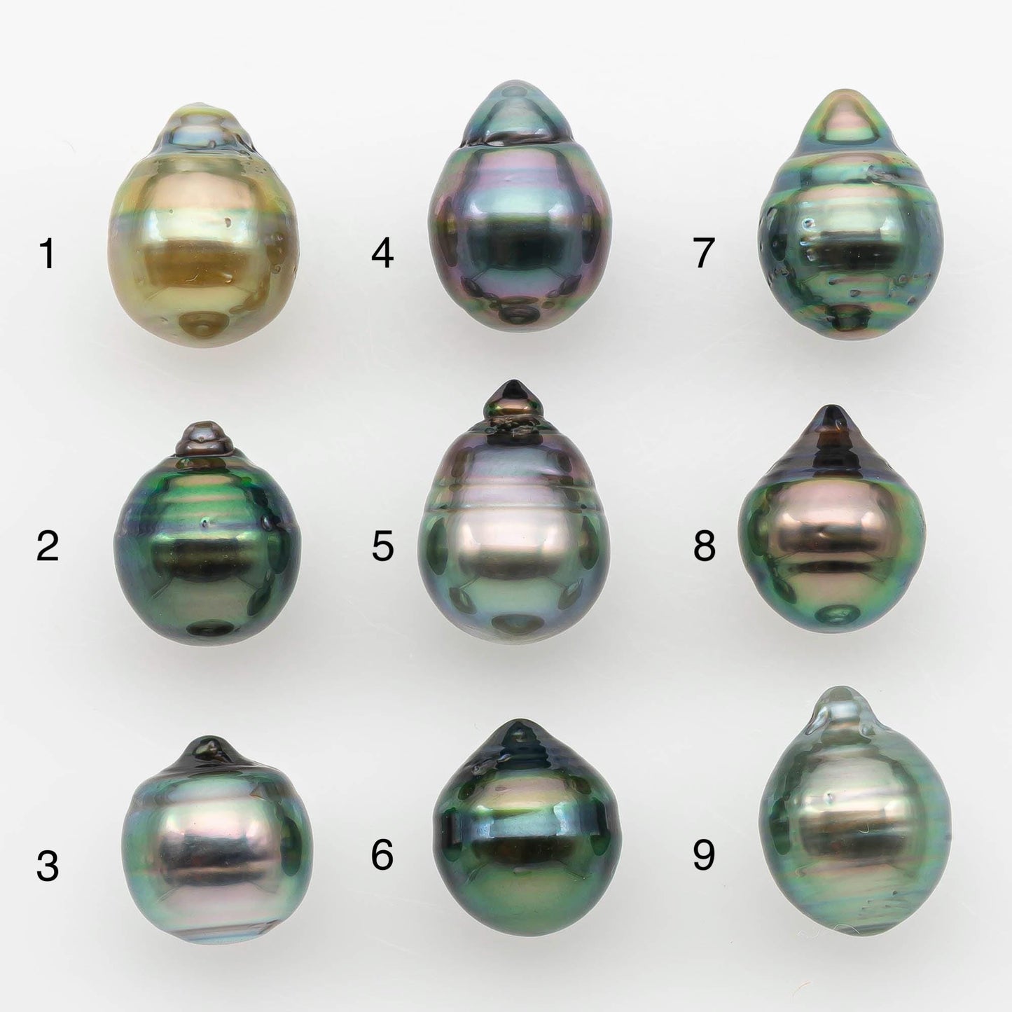 9-10mm Natural Color Tahitian Pearl Drop Shape Loose Single Piece Undrilled in High Luster and Minor Blemishes, SKU # 2643TH