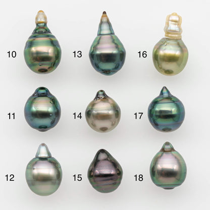 9-10mm Natural Color Tahitian Pearl Drop Shape Loose Single Piece Undrilled in High Luster and Minor Blemishes, SKU # 2643TH