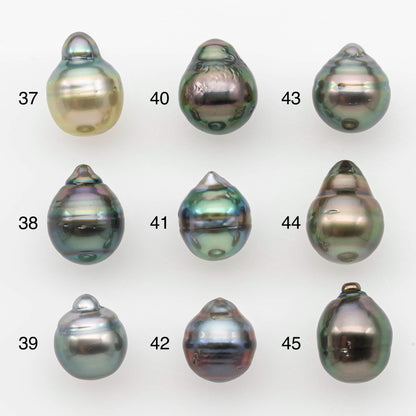 9-10mm Natural Color Tahitian Pearl Drop Shape Loose Single Piece Undrilled in High Luster and Minor Blemishes, SKU # 2643TH