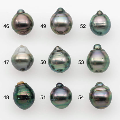 9-10mm Natural Color Tahitian Pearl Drop Shape Loose Single Piece Undrilled in High Luster and Minor Blemishes, SKU # 2643TH