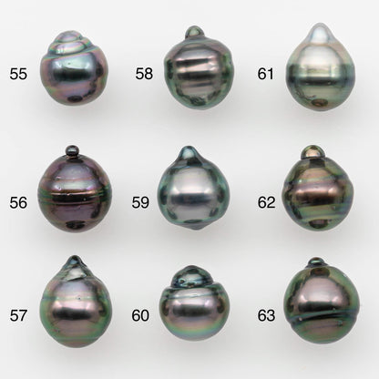 9-10mm Natural Color Tahitian Pearl Drop Shape Loose Single Piece Undrilled in High Luster and Minor Blemishes, SKU # 2643TH