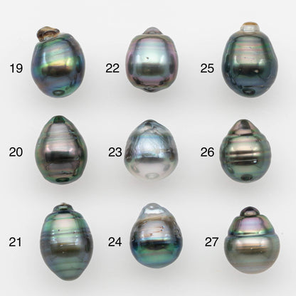 9-10mm Natural Color Tahitian Pearl Drop Shape Loose Single Piece Undrilled in High Luster and Minor Blemishes, SKU # 2640TH