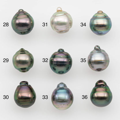 9-10mm Natural Color Tahitian Pearl Drop Shape Loose Single Piece Undrilled in High Luster and Minor Blemishes, SKU # 2640TH