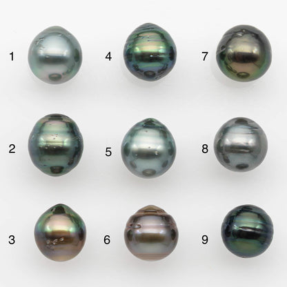 9-10mm Natural Color Tahitian Pearl Drop Shape Loose Single Piece Undrilled in High Luster and Minor Blemishes, SKU # 2639TH