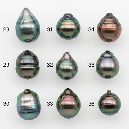9-10mm Natural Color Tahitian Pearl Drop Shape Loose Single Piece Undrilled in High Luster and Minor Blemishes, SKU # 2633TH