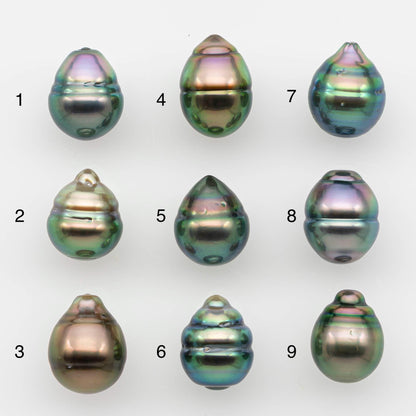 9-10mm Natural Color Tahitian Pearl Drop Shape Loose Single Piece Undrilled in High Luster and Minor Blemishes, SKU # 2632TH