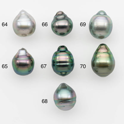 9-10mm Natural Color Tahitian Pearl Drop Shape Loose Single Piece Undrilled in High Luster and Minor Blemishes, SKU # 2632TH