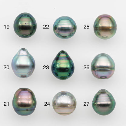 9-10mm Natural Color Tahitian Pearl Drop Shape Loose Single Piece Undrilled in High Luster and Minor Blemishes, SKU # 2631TH