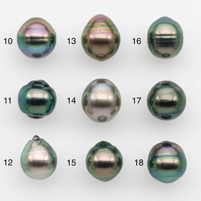 9-10mm Natural Color Tahitian Pearl Drop Shape Loose Single Piece Undrilled in High Luster and Minor Blemishes, SKU # 2631TH
