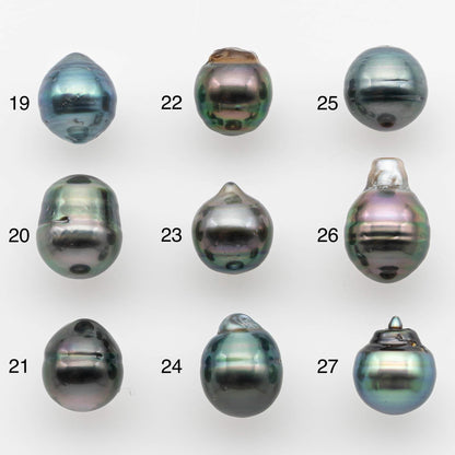 8-9mm Natural Color Tahitian Pearl Drop Shape Loose Single Piece Undrilled in High Luster and Minor Blemishes, SKU # 2580TH