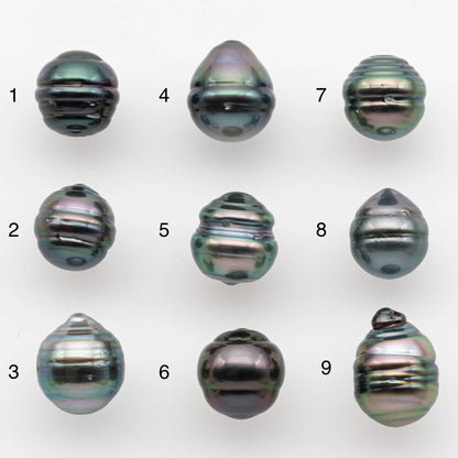 8-9mm Natural Color Tahitian Pearl Drop Shape Loose Single Piece Undrilled in High Luster and Minor Blemishes, SKU # 2583TH