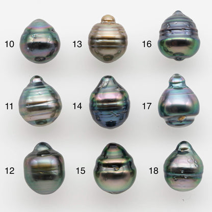 9-10mm Natural Color Tahitian Pearl Drop Shape Loose Single Piece Undrilled in High Luster and Minor Blemishes, SKU # 2589TH