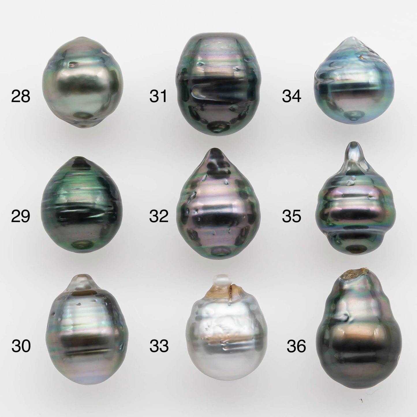 9-10mm Natural Color Tahitian Pearl Drop Shape Loose Single Piece Undrilled in High Luster and Minor Blemishes, SKU # 2589TH