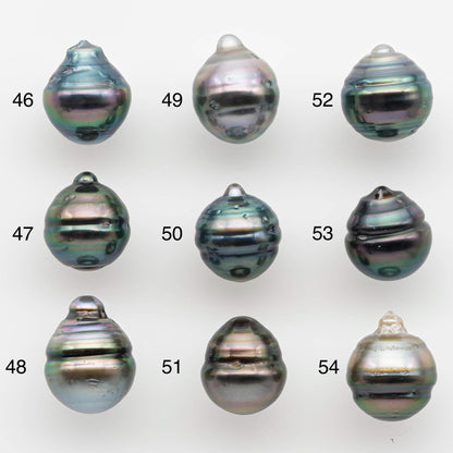9-10mm Natural Color Tahitian Pearl Drop Shape Loose Single Piece Undrilled in High Luster and Minor Blemishes, SKU # 2589TH