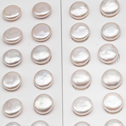 AAA Matching Pair Coin Pearls, 12-13mm, 13-14mm, 14-15mm White Color Freshwater Pearls, Undrilled, SKU#  2590FW
