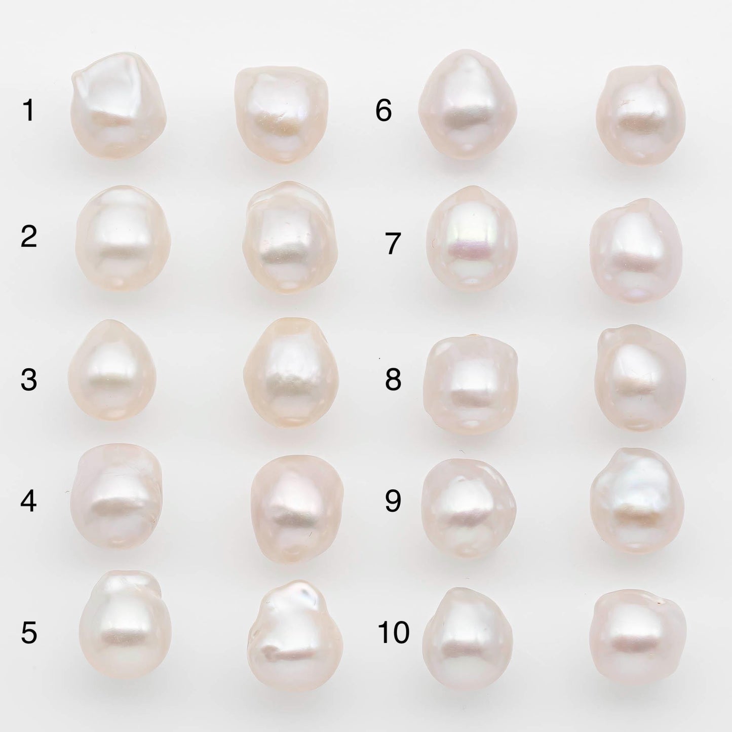 10-12mm Small Size – White Baroque Pearl Matching Pair, High Luster Freshwater Pearls for Earrings Making, No Hole Loose, SKU # 2614BA