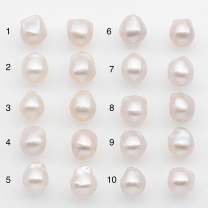 10-12mm Small Size – White Baroque Pearl Matching Pair, High Luster Freshwater Pearls for Earrings Making, No Hole Loose, SKU # 2614BA