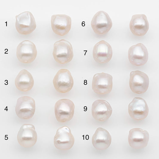 10-12mm Small Size – White Baroque Pearl Matching Pair, High Luster Freshwater Pearls for Earrings Making, No Hole Loose, SKU # 2614BA