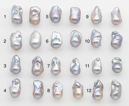 13-15mm Gray Color Baroque Pearl Matching Pair, High Luster Freshwater Pearls for Earrings or Jewelry Making, No Hole Loose, SKU # 2615BA