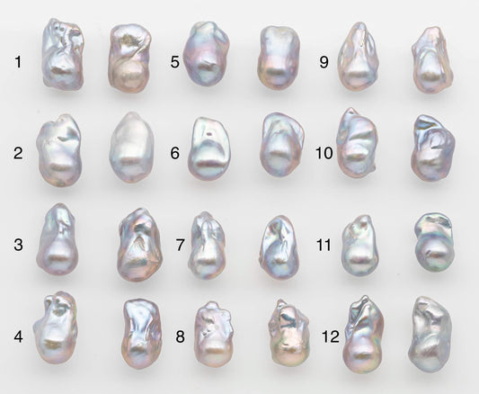 13-15mm Gray Color Baroque Pearl Matching Pair, High Luster Freshwater Pearls for Earrings or Jewelry Making, No Hole Loose, SKU # 2615BA