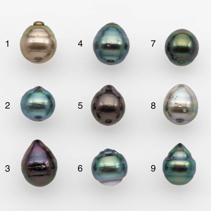 8-9mm Natural Color Tahitian Pearl Drop Shape Loose Single Piece Undrilled in High Luster and Minor Blemishes, SKU #2623TH