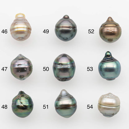 8-9mm Natural Color Tahitian Pearl Drop Shape Loose Single Piece Undrilled in High Luster and Minor Blemishes, SKU # 2627TH