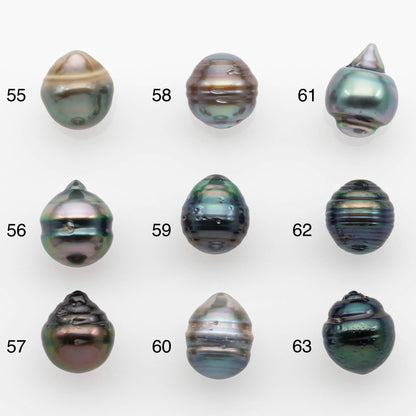 8-9mm Natural Color Tahitian Pearl Drop Shape Loose Single Piece Undrilled in High Luster and Minor Blemishes, SKU # 2627TH