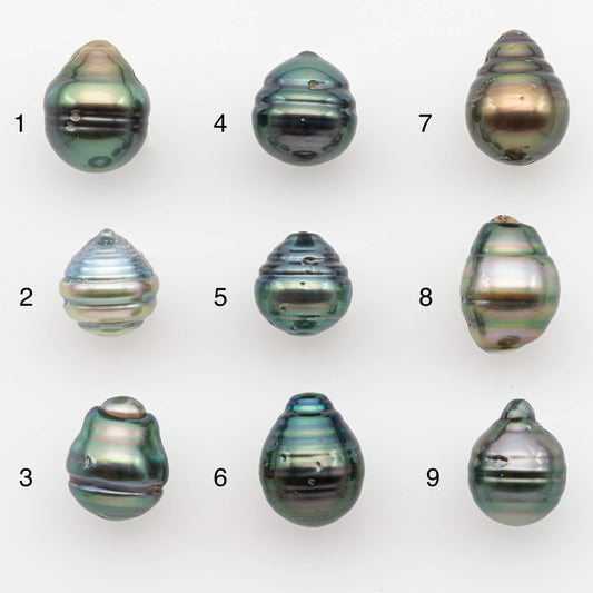 9-10mm  Tahitian Pearl Drop in Natural Color, Loose Single Piece Undrilled in High Luster and Minor Blemishes, SKU # 2655TH