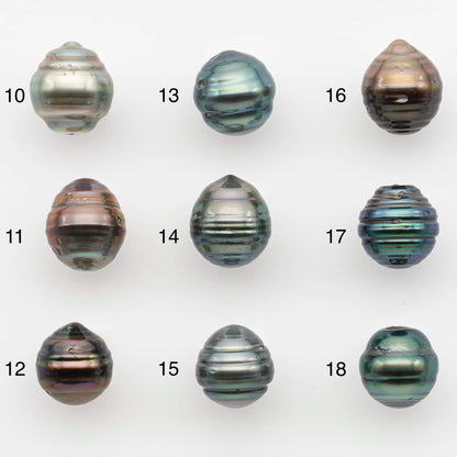 9-10mm Natural Color Tahitian Pearl Drop Shape Loose Single Piece Undrilled in High Luster and Minor Blemishes, SKU # 2654TH