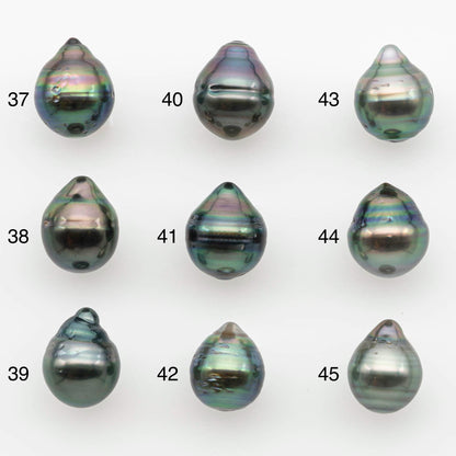 9-10mm Natural Color Tahitian Pearl Drop Shape Loose Single Piece Undrilled in High Luster and Minor Blemishes, SKU # 2654TH
