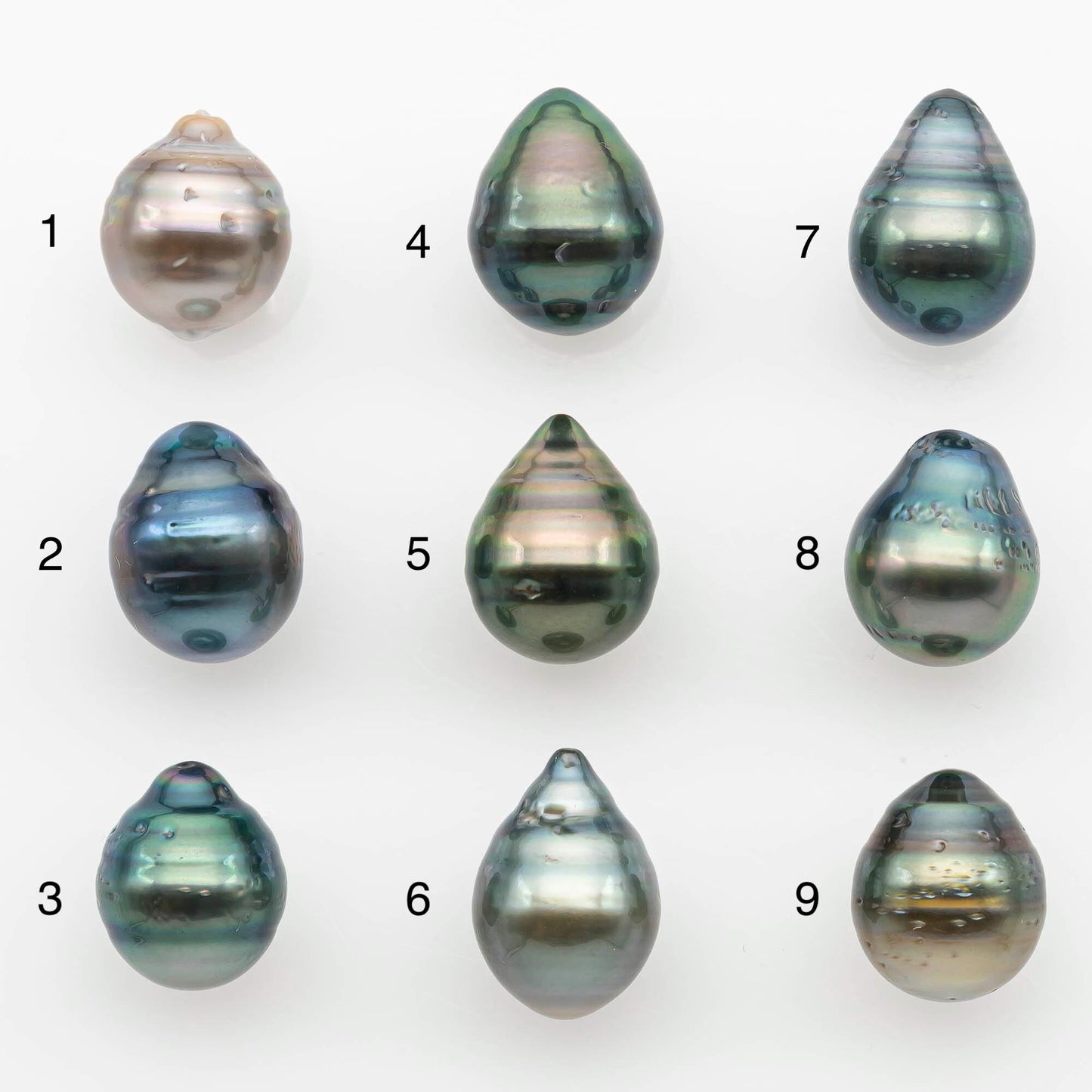 9-10mm Natural Color Tahitian Pearl Drop Shape Loose Single Piece Undrilled in High Luster and Minor Blemishes, SKU # 2654TH
