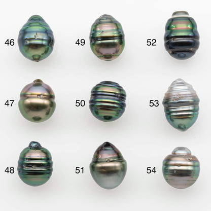 9-10mm Natural Color Tahitian Pearl Drop Shape Loose Single Piece Undrilled in High Luster and Minor Blemishes, SKU # 2652TH