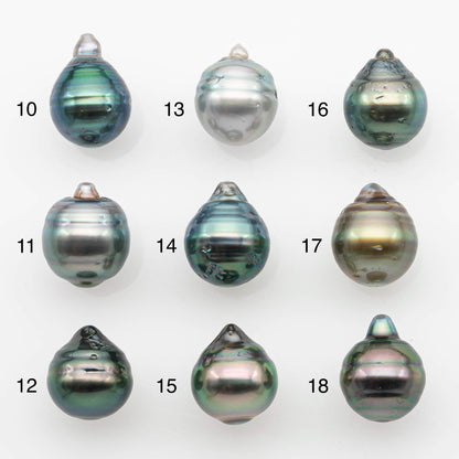 9-10mm Natural Color Tahitian Pearl Drop Shape Loose Single Piece Undrilled in High Luster and Minor Blemishes, SKU # 2651TH