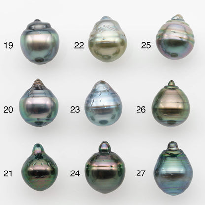 9-10mm Natural Color Tahitian Pearl Drop Shape Loose Single Piece Undrilled in High Luster and Minor Blemishes, SKU # 2651TH