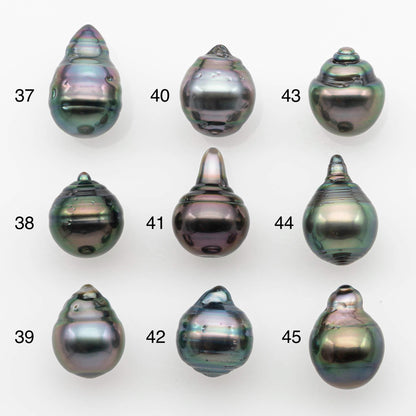 9-10mm Natural Color Tahitian Pearl Drop Shape Loose Single Piece Undrilled in High Luster and Minor Blemishes, SKU # 2651TH