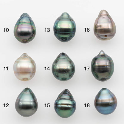 9-10mm Natural Color Tahitian Pearl Drop Shape Loose Single Piece Undrilled in High Luster and Minor Blemishes, SKU # 2650TH