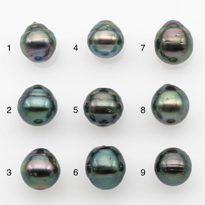 9-10mm Natural Color Tahitian Pearl Drop Shape Loose Single Piece Undrilled in High Luster and Minor Blemishes, SKU # 2649TH