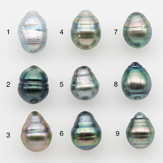 9-10mm Natural Color Tahitian Pearl Drop Shape Loose Single Piece Undrilled in High Luster and Minor Blemishes, SKU # 2646TH