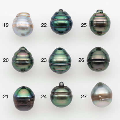 9-10mm Natural Color Tahitian Pearl Drop Shape Loose Single Piece Undrilled in High Luster and Minor Blemishes, SKU # 2645TH