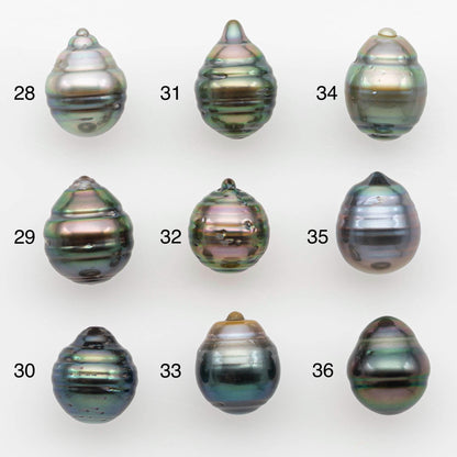9-10mm Natural Color Tahitian Pearl Drop Shape Loose Single Piece Undrilled in High Luster and Minor Blemishes, SKU # 2645TH