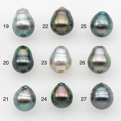 9-10mm Natural Color Tahitian Pearl Drop Shape Loose Single Piece Undrilled in High Luster and Minor Blemishes, SKU # 2644TH
