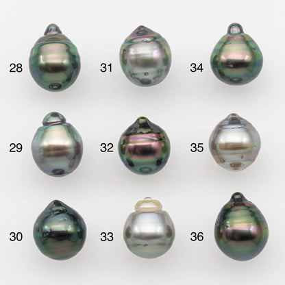9-10mm Natural Color Tahitian Pearl Drop Shape Loose Single Piece Undrilled in High Luster and Minor Blemishes, SKU # 2643TH