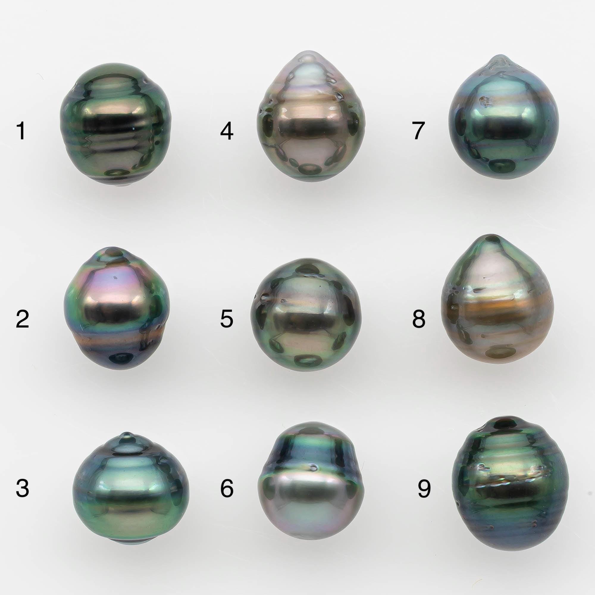 5 Genuine Natural Tahitian Black Loose Pearls - 10x13mm Half-Drilled, Excellent Cut Grade