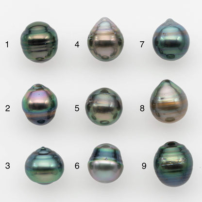 9-10mm Natural Color Tahitian Pearl Drop Shape Loose Single Piece Undrilled in High Luster and Minor Blemishes, SKU # 2642TH