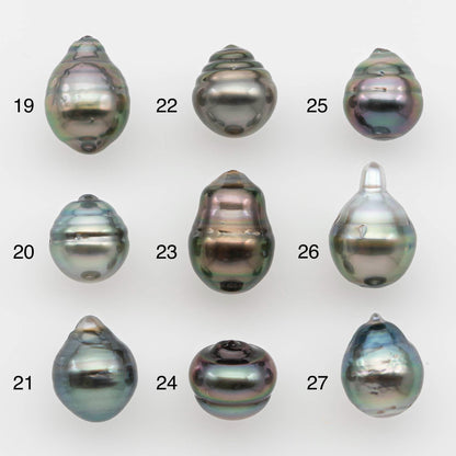 9-10mm Natural Color Tahitian Pearl Drop Shape Loose Single Piece Undrilled in High Luster and Minor Blemishes, SKU # 2641TH