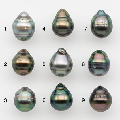9-10mm Natural Color Tahitian Pearl Drop Shape Loose Single Piece Undrilled in High Luster and Minor Blemishes, SKU # 2641TH