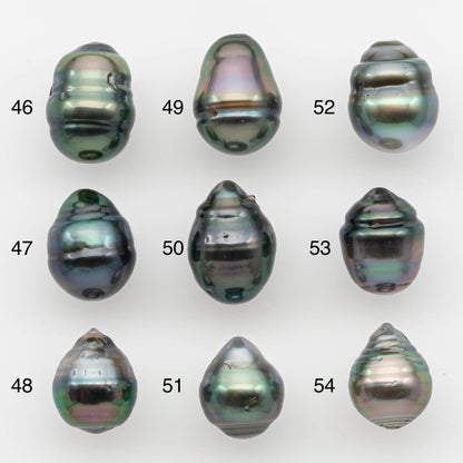 9-10mm Natural Color Tahitian Pearl Drop Shape Loose Single Piece Undrilled in High Luster and Minor Blemishes, SKU # 2641TH