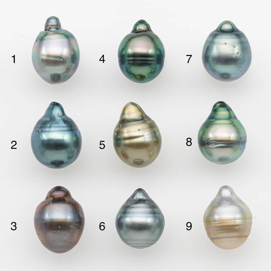9-10mm Natural Color Tahitian Pearl Drop Shape Loose Single Piece Undrilled in High Luster and Minor Blemishes, SKU # 2640TH