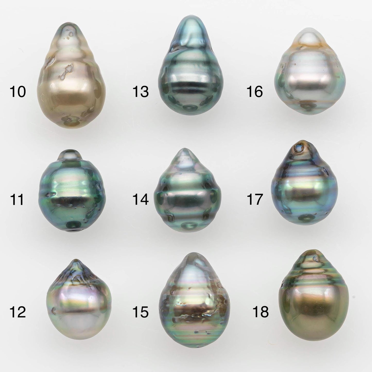 9-10mm Natural Color Tahitian Pearl Drop Shape Loose Single Piece Undrilled in High Luster and Minor Blemishes, SKU # 2640TH